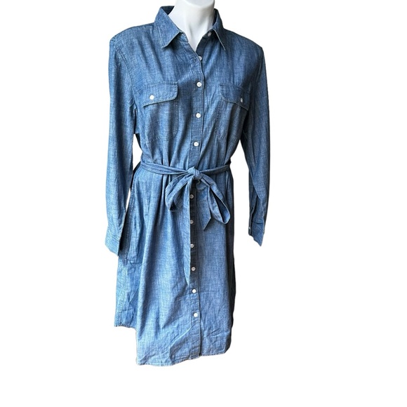 NWT, Lands' End Chambray Button Front Shirt Dress, Sz 1X - Picture 2 of 12